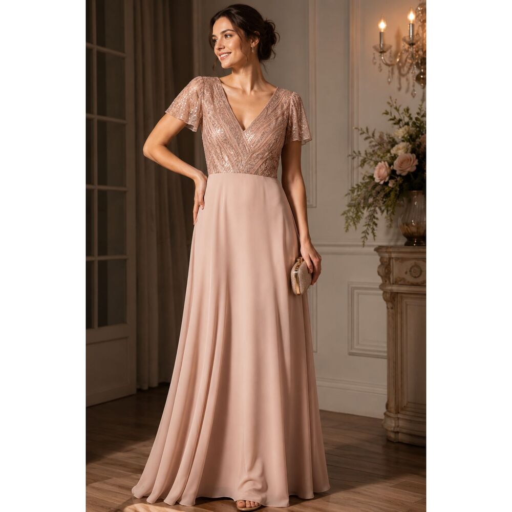 Adrianna Papell Blush Sequin Bodice Formal Gown Women’s Size 2 NWT Evening Dress